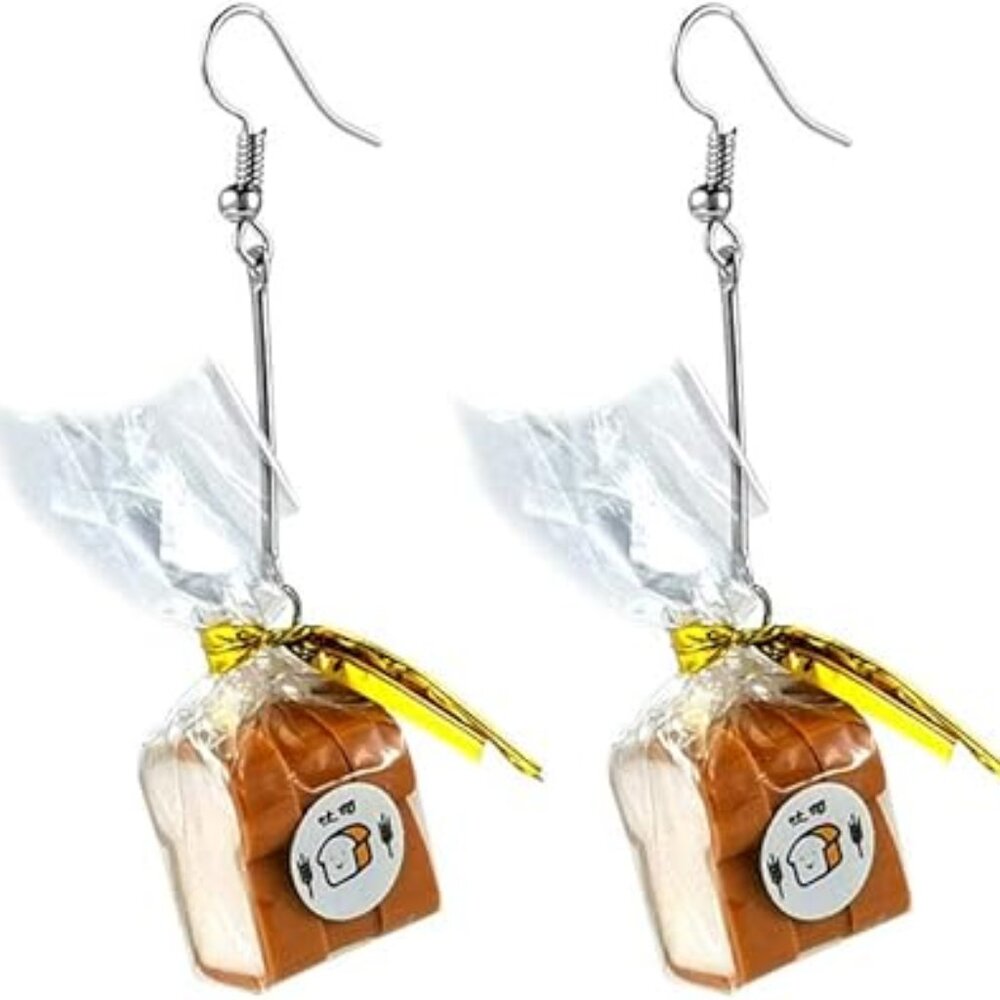 Creative Handmade Mini Simulation Food Toast Dangle Earrings for Women Cute Brea